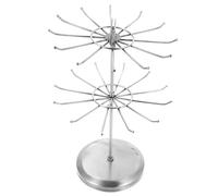 TOYANDONA Soporte para Pendientes y Organizador de Joyas de Hierro Vintage Doble Capa Giratoria Acabado en Plata Antigua Expositor para Collares Pulseras y Aretes Adecuado para