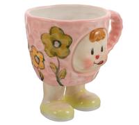TOYANDONA Taza de Café de Cerámica de Dibujos Animados 350ml con Asa | Base de Doble Pie, Color Rosa, Textura Lisa, para Oficina y Desayuno