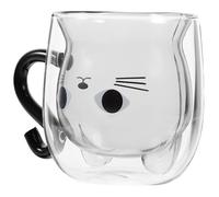 TOYANDONA Taza de Café Doble Pared de Vidrio Diseño de Gato Negro, Aislada para Evitar Quemaduras, Adecuado para Casa y Restaurante