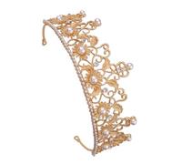 TOYANDONA Tiara Elegante para Mujer de Boda Perlas E Imitación de Gemas en Aleación Dorada Hojas y Flores para Banquetes y Fiestas