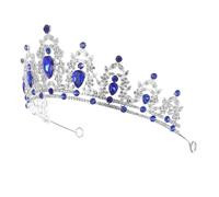 TOYANDONA Tiarita Barroca para Mujer Plateada y Azul, Accesorio Vintage Gemas de Imitación, Pequeña Diadema para Bodas, Fiestas y Disfraces de Reina Real