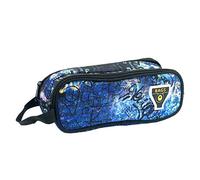 TOYBAGS Estuche Escolar Doble - Diseño con Dibujo Urbano - Azul y Negro - Portatodo con 2 Compartimentos y Asa de Mano - Interior Forrado y Cierres de Cremallera - 23 × 9 × 8 cm