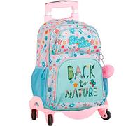 TOYBAGS Mochila Escolar Blin-Blin Back to Nature + Carro Rosa 4 Ruedas Giratorias - Doble Compartimento y Bolsillo Frontal - Carro con Protección Lateral y Stopper Frontal Anticaída - 42 x 31 x 17