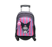 ToyBags Mochila Escolar Kuromi - Doble Compartimento - con Accesorio Pom-Pom - Adaptable + Carro Negro Proteccion Lateral Y STOPER Frontal Anti CAIDA 4 Ruedas giratorias - 44 X 30 X 20 CM