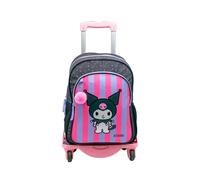 ToyBags Mochila Escolar Kuromi - Doble Compartimento - con Accesorio Pom-Pom - Adaptable + Carro Rosa Proteccion Lateral Y STOPER Frontal Anti CAIDA 4 Ruedas giratorias - 44 X 30 X 20 CM