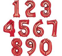 ToyCentre Amscan 22/55 x 35/88 cm Number 0 Super Shape Foil Balloon, Red