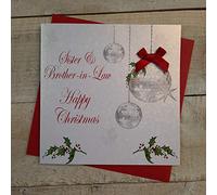 ToyCentre White Cotton Cards Sister and Brother-in-Law Happy Christmas Handmade Card in Baubles Design