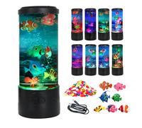 Toycol Lámpara de pez burbuja - 8 colores cambiantes LED luz nocturna oceánica, lámpara con 7 peces falsos y alimentación USB, decoración ideal para el hogar y la oficina y excelente regalo para niños