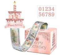 TOYEISHI Caja de dinero de cumpleaños para regalo en efectivo con calcomanías autoadhesivas para cualquier edad, caja de dinero de feliz cumpleaños para regalo en efectivo, tarjeta de pastel extraíble