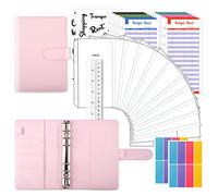 TOYESS 30Pcs Carpeta de Cuaderno A6, Archivadores Cuero de PU con 12 Bolsas Transparente, 12 Hojas de Presupuesto, Clasificador de Presupuesto para Guardar Tarjetas Fotos Facturas, Rosa