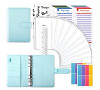 TOYESS 30Pcs Carpeta de Cuaderno A6, Archivadores Cuero de PU con 12 Bolsas Transparente, 12 Hojas de Presupuesto, Clasificador de Presupuesto para Guardar Tarjetas Fotos Facturas, Azul Claro
