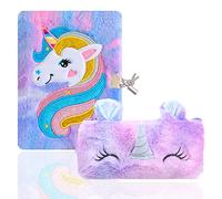 TOYESS Diario Secreto Niña con Candado, A5 Unicornio Cuaderno de Felpa Set Incluye Libreta Unicornio y Estuche Unicornio, Regalos para Niña 6 7 8 9 10 11 Años, Púrpura
