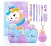 TOYESS Diario Secreto Niña con Candado, Diario niña con Unicornio, incluye Estuche de Peluche, Colgante de Unicornio, Regalos para Niña 5 6 7 8 9 10 11 12 Años, Morado