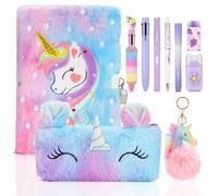 TOYESS Diario Secreto Niña con Candado, Diario niña con Unicornio, incluye Estuche de Peluche, Colgante de Unicornio, Regalos para Niña 5 6 7 8 9 10 11 12 Años, Rosa