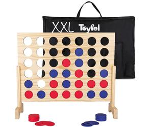 Toyfel Conecta 4 XXL - Juego de Mesa Gigante Natural - Cuatro en Raya - El Juego clásico de Madera FSC® para Dentro y Fuera - para niños y Adultos a Partir de 4 años - Juegos de Mesa - Ace