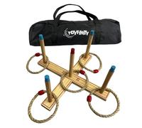 TOYFINITY Juego de Lanzamiento de Anillos de Madera, Juego de jardín de Madera de Pino FSC con 5 Anillos y Bolsa de Transporte, Juego de Fiesta Familiar al Aire Libre