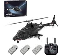 ToyGhillied Air-wolf Helicóptero RC AW-911, escala 1/34, 2.4G, 9CH Flybarless, modo cascada 6G/3D, 3 baterías, GPS