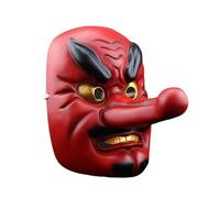 ToyGhillied Máscara de tengu japonés de Halloween, máscara de miedo de demonio pintada a mano, máscara decorativa para Halloween, novedosa máscara de terror, juego de rol para adultos (rojo)