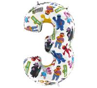 Toyland® 66 cm (26”) Sesame Street™ Número 3 Globo de papel metalizado - Globos para fiestas infantiles - Decoración de fiestas, apto para aire o helio, autosellable