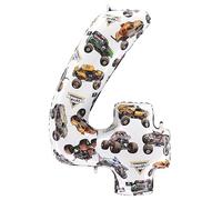 Toyland® 66cm (26”) Monster Jam™ Globo de aluminio número 4 - Globo de cumpleaños de camión monstruo grande - Decoración para fiestas, aire o helio, autosellante