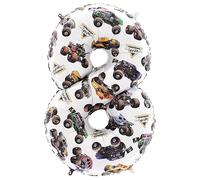 Toyland® 66cm (26”) Monster Jam™ Globo de aluminio número 8 - Globo de cumpleaños de camión monstruo grande - Decoración para fiestas, aire o helio, autosellante