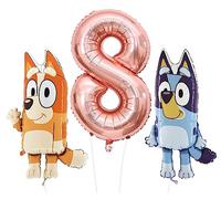 TOYLAND® Bluey & Bingo Foil Balloon Pack - 2 Globos de Personajes de 32" y 1 Globo numérico de 40" - Decoraciones para Fiestas Infantiles