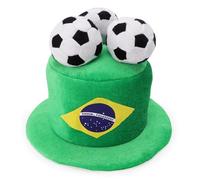 Toyland® Brasil Sombrero de copa para aficionados al flag football con balones 3D - Ideal para fiestas de disfraces y temática brasileña - Talla única para adultos - 10 países a elegir