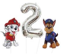 Toyland® Chase & Marshall Paw Patrol Foil Balloon Pack - 2 globos de personajes de 32" y 1 globo numérico de 40" - Decoraciones para fiestas infantiles