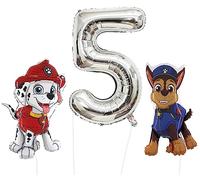 Toyland® Chase & Marshall Paw Patrol Foil Balloon Pack - 2 globos de personajes de 32" y 1 globo numérico de 40" - Decoraciones para fiestas infantiles