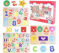 Toyland® Cocomelon - Juego de 3 Rompecabezas de Madera con Panel Perforado, Rompecabezas de Aprendizaje para niños, Juguetes para niños pequeños, Edad 18 m +