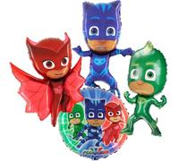 Toyland® - de 4 globo de PJ Masks Owlette, Catboy, Gekko y un globo redono | Decoración para fiest infantiles con - Owlette 91 cm (36"), Catboy y Gekko 79 cm (31"), globo redondo de aluminio 60 cm (24")