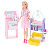Toyland® Doctor & Baby Playset - 1 Muñeca, 1 Bebé, 1 Estación de Baño, 1 Cambiador y 15 Accesorios Incluidos - Juguetes para Niñas
