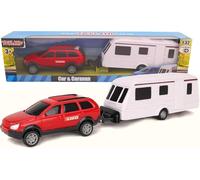 Toyland® Metal Car & Caravan Set Pull Along - Escala 1:32 (Rojo)