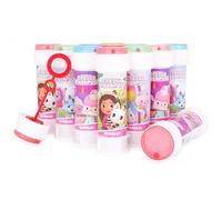Toyland® Pack de 12 Burbujas Casa de Muñecas Gabby con varitas, solución de 60 ml y Tapa de Laberinto Original - Juguetes para Fiestas y Dinero de Bolsillo