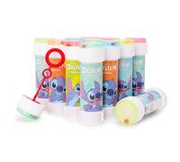 Toyland® Pack de 12 Stitch Botes de Burbujas con Varitas, Solución de 60ml y Tapa de Laberinto Novedosa - Juguetes para bolsitas de Fiesta y Dinero de Bolsillo