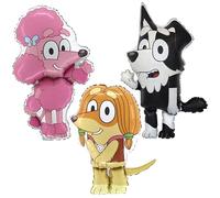 Toyland® Pack de 3 Globos Bluey de Aluminio - 35" Mackenzie, 36" Coco y 31" Indy - Decoración para Fiestas Infantiles