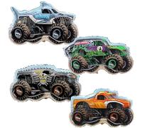 Toyland® Pack de 4 Monster Jam Globos de Aluminio para Camión Monstruo - Grave Digger, El Toro Loco, Max D y Megalodón Globos con Forma de Personaje
