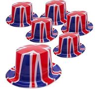 Toyland® Pack de 6 - Sombreros de copa Union Jack de plástico - Talla única - Decoraciones británicas de coronación de Su Majestad el Rey Carlos III