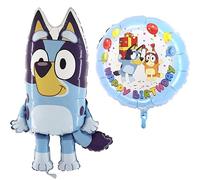 Toyland® Paquete de 2 Globos Azules - Globo Redondo de Feliz Cumpleaños de 45,7cm (18") y Globo Grande con Forma de Azul de 81,3cm (32") - Decoraciones para Fiestas Infantiles