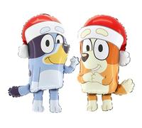 Toyland® Paquete de 2 globos de aluminio navideños de 32" de Bluey: 1 globo de aluminio con forma de Bluey y 1 globo de aluminio con forma de Bingo