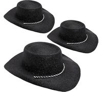 Toyland® Paquete de 3 sombreros de vaquero con purpurina negra de 34 cm (13 pulgadas) - Accesorios para festivales, conciertos, disfraces y despedidas de soltera - 10 colores disponibles