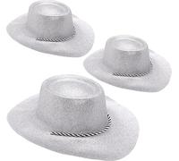 Toyland® Paquete de 3 sombreros de vaquero con purpurina plateada de 34 cm (13 pulgadas) - Accesorios para festivales, conciertos, disfraces y despedidas de soltera - 10 colores disponibles