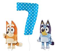 Toyland® Paquete de globos de aluminio Bluey & Bingo - 2 globos de personajes de 32" y 1 globo con números irregulares de 40" - Decoraciones para fiestas infantiles