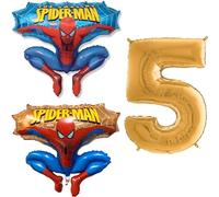 Toyland® Paquete de Globos de Aluminio de Spiderman - 2 Globos de Personajes de 32" y 1 Globo Numérico de 40" - Decoraciones para Fiestas Infantiles