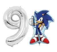 Toyland Paquete de globos de aluminio Sonic The Hedgehog 1 globo con forma de personaje de 29 pulgadas y 1 globo numιrico de 40 pulgadas Deco