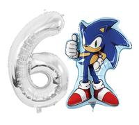 Toyland Paquete de globos de aluminio Sonic The Hedgehog 1 globo con forma de personaje de 29 pulgadas y 1 globo numιrico de 40 pulgadas Deco