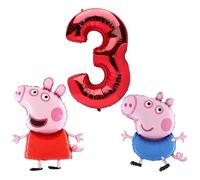 TOYLAND® Peppa & George Pig Foil Balloon Pack - 2 Globos con Forma de Personaje de 37" y 1 Globo con número de 40" - Decoraciones para Fiestas Infantiles