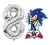 Toyland® Sonic The Hedgehog Paquete de globos de aluminio - 1 globo con forma de personaje de 29" y 1 globo con números de 40" - Decoraciones para fiestas infantiles