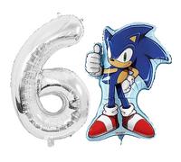 Toyland® Sonic The Hedgehog Paquete de globos de aluminio - 1 globo con forma de personaje de 29" y 1 globo con números de 40" - Decoraciones para fiestas infantiles