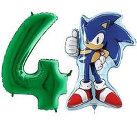 Toyland® Sonic The Hedgehog Paquete de globos de aluminio - 1 globo con forma de personaje de 29" y 1 globo con números de 40" - Decoraciones para fiestas infantiles